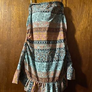 True Craft Blue Multi Boho Tiered Maxi Skirt